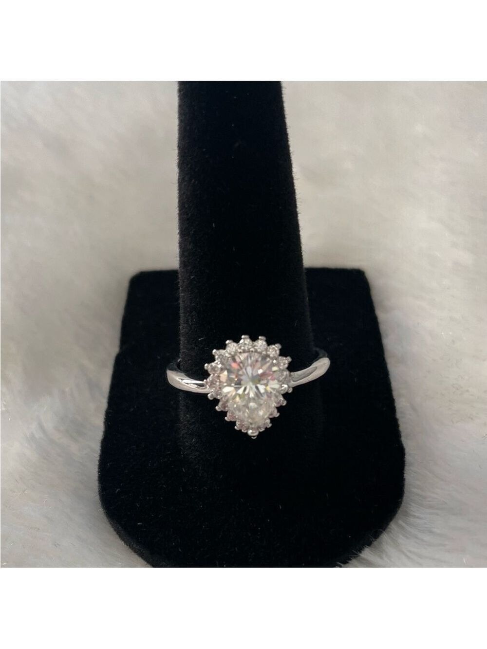 Women’s size 9 Moissanite tear drop with halo ring 1.80ct